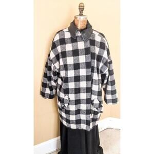 Black plaid checkered warm winter coat | large | as is